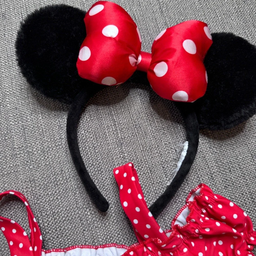 Disney Minnie Mouse Girls Red Polka Dot 2 Piece Swimsuit Set with Ears Size 2T